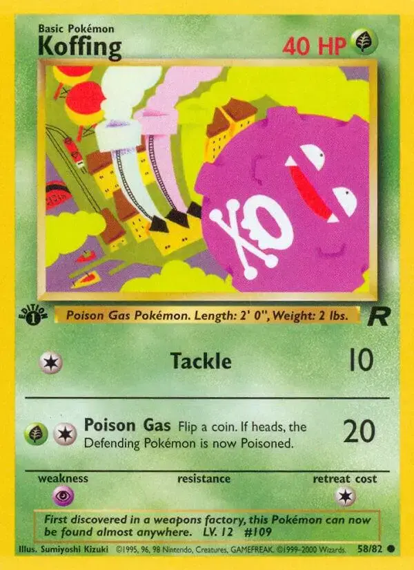 koffing pokemon card 1995 RARE Blue Back Top Sun Senpai Mart defender is now Confused. Koffing Pokemon Cards - 51/102