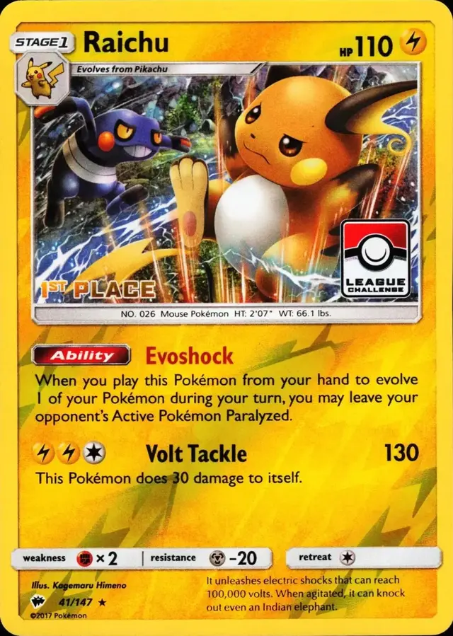 Raichu [1st Place League] - Pokemon Burning Shadows #41