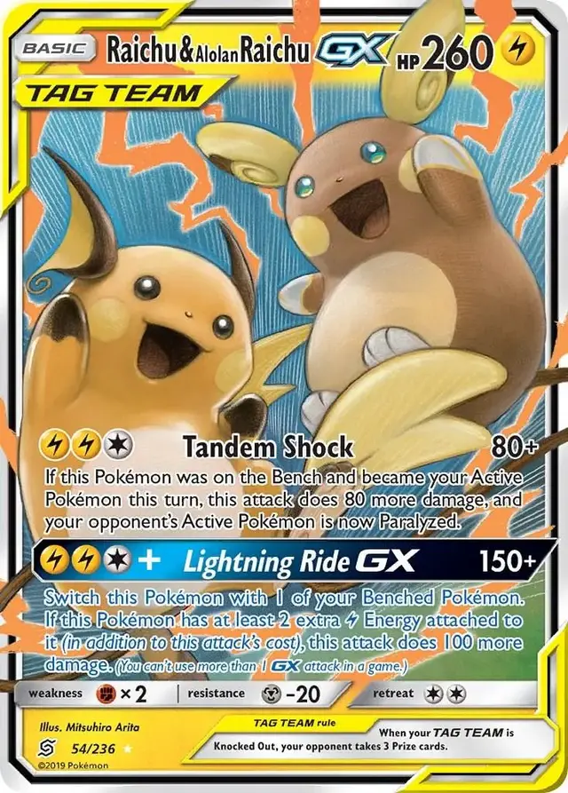 Raichu & Alolan Raichu GX - Pokemon Unified Minds #54