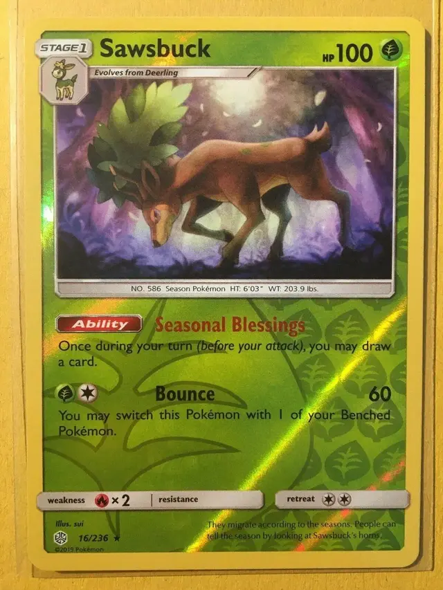 Sawsbuck [Reverse Holo] - Pokemon Cosmic Eclipse #16