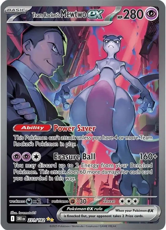 Pokemon Destined Rivals set - most valuable card artwork (Team Rocket's Mewtwo ex)