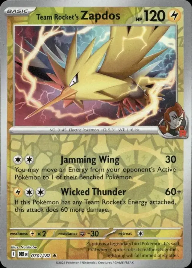 Team Rocket's Zapdos [Reverse Holo] - Pokemon Destined Rivals #70