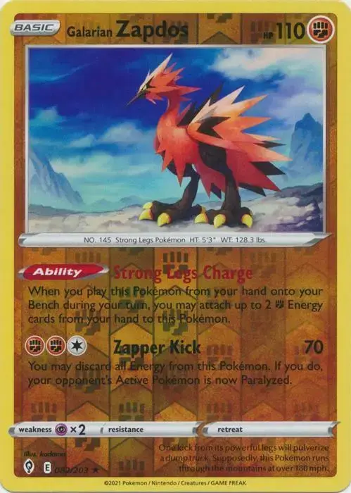 Galarian Zapdos [Reverse Holo] - Pokemon Evolving Skies #82