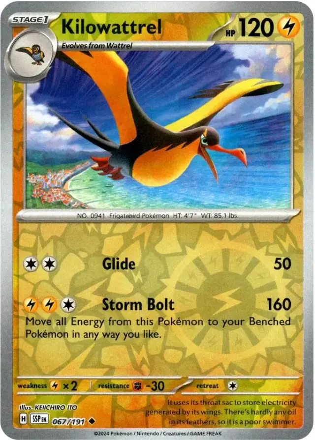 Kilowattrel [Reverse Holo] - Pokemon Surging Sparks #67
