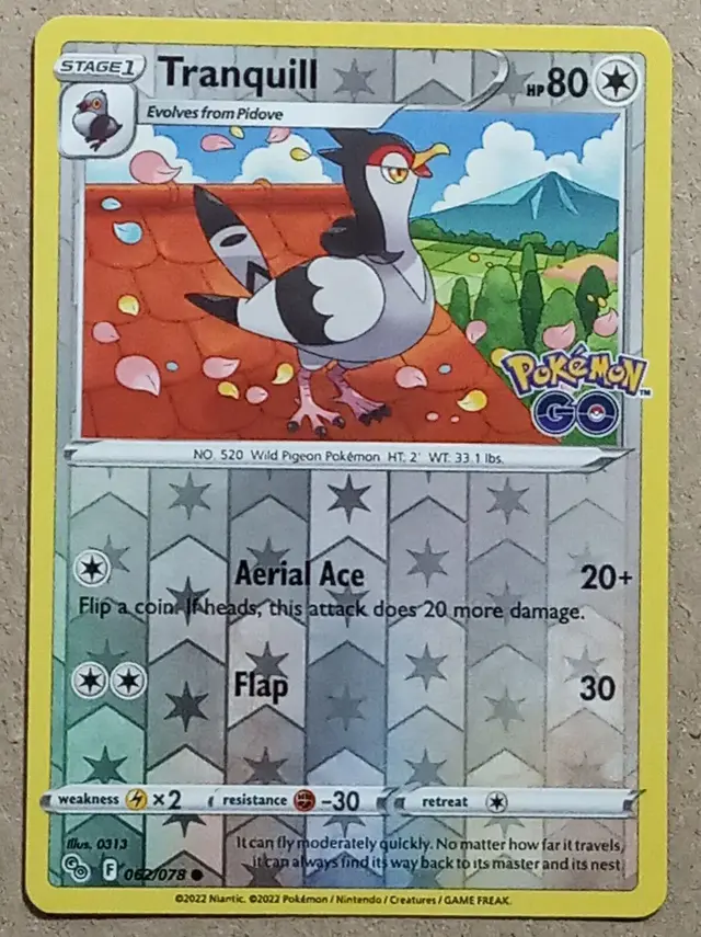 Tranquill [Reverse Holo] - Pokemon Go #62