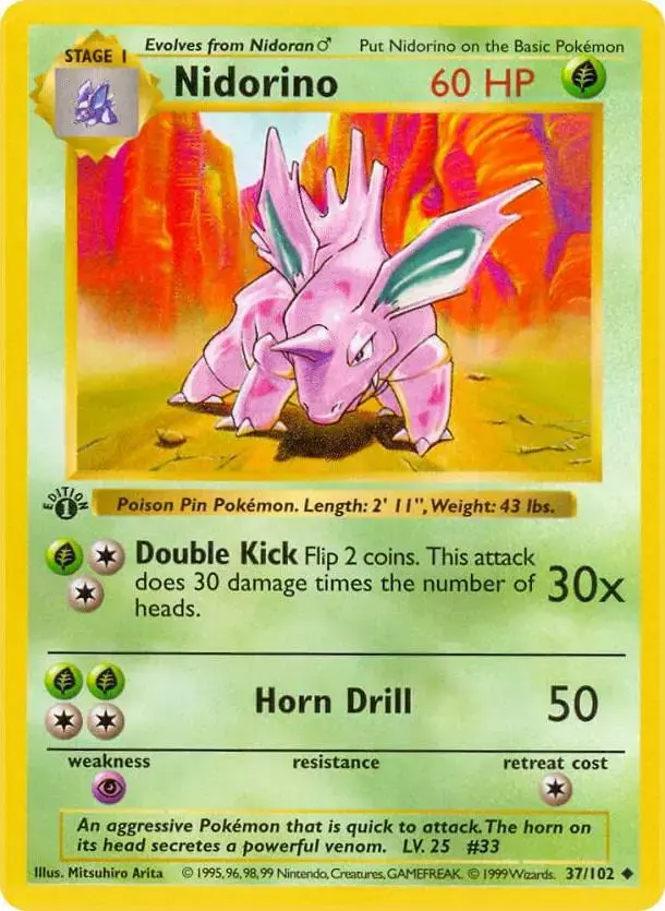 Nidorino [Shadowless] - Pokemon Base Set #37