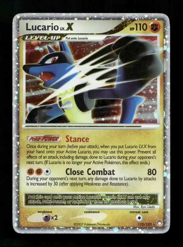 Pokemon Mysterious Treasures set - most valuable card artwork (Lucario LV. X)