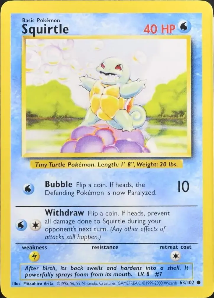 squirtle pokemon card base set The item may be similar but not exactly the same as the image (e.g Squirtle Pokemon Base Set #63