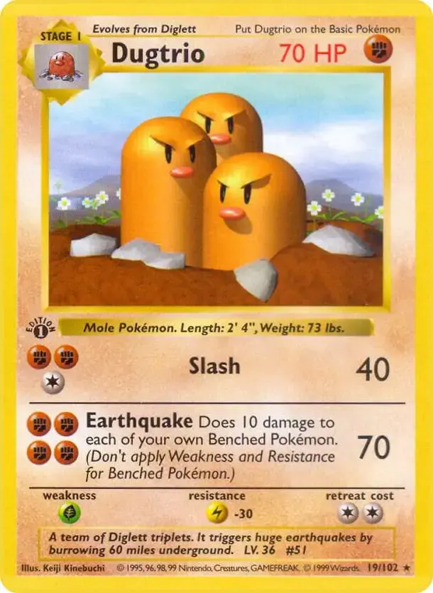 Dugtrio [1st Edition] - Pokemon Base Set #19