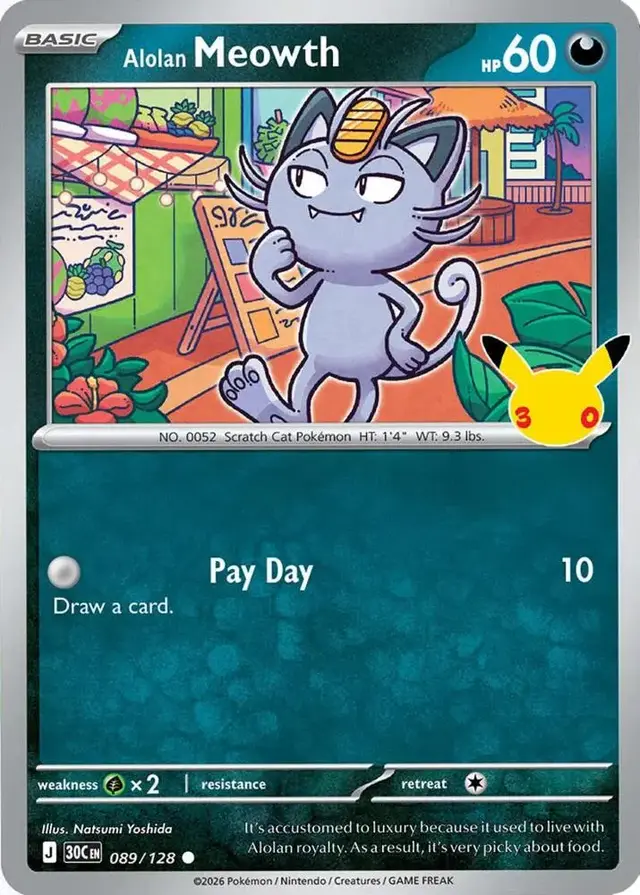 Alolan Meowth #89 - Pokemon 30th Celebration