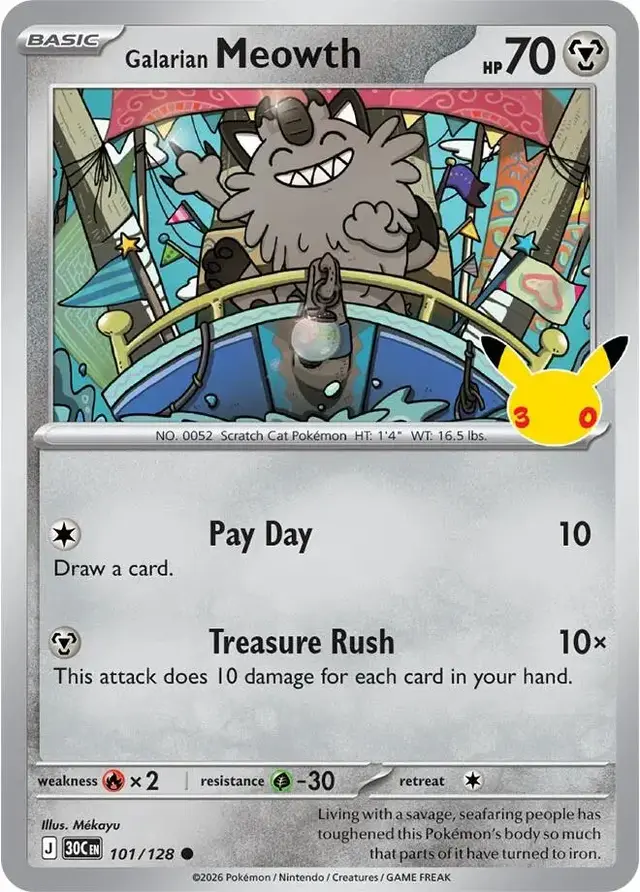 Galarian Meowth #101 - Pokemon 30th Celebration