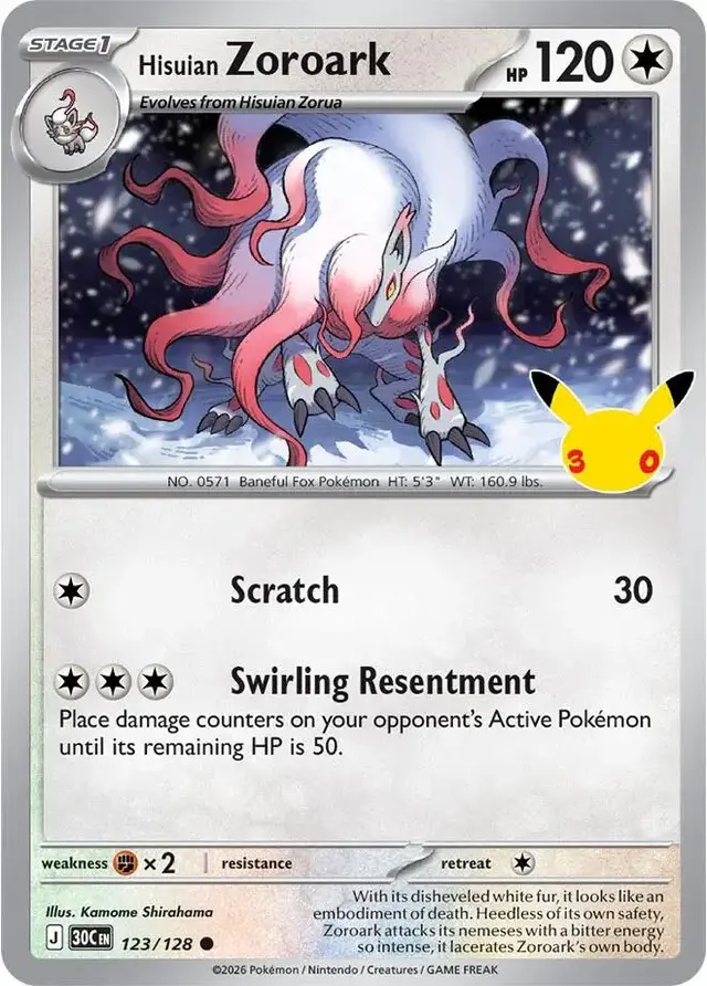 Hisuian Zoroark #123 - Pokemon 30th Celebration