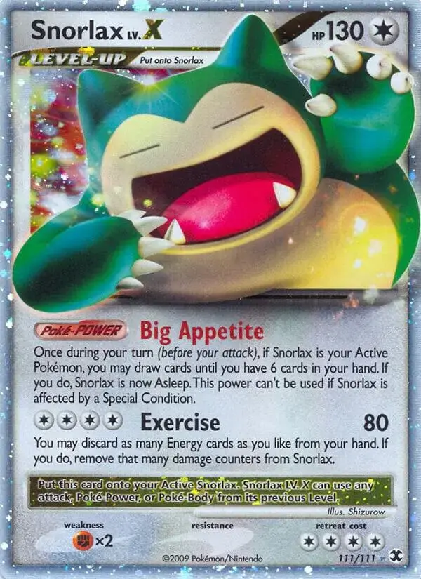 Pokemon Rising Rivals set - most valuable card artwork (Snorlax LV.X)