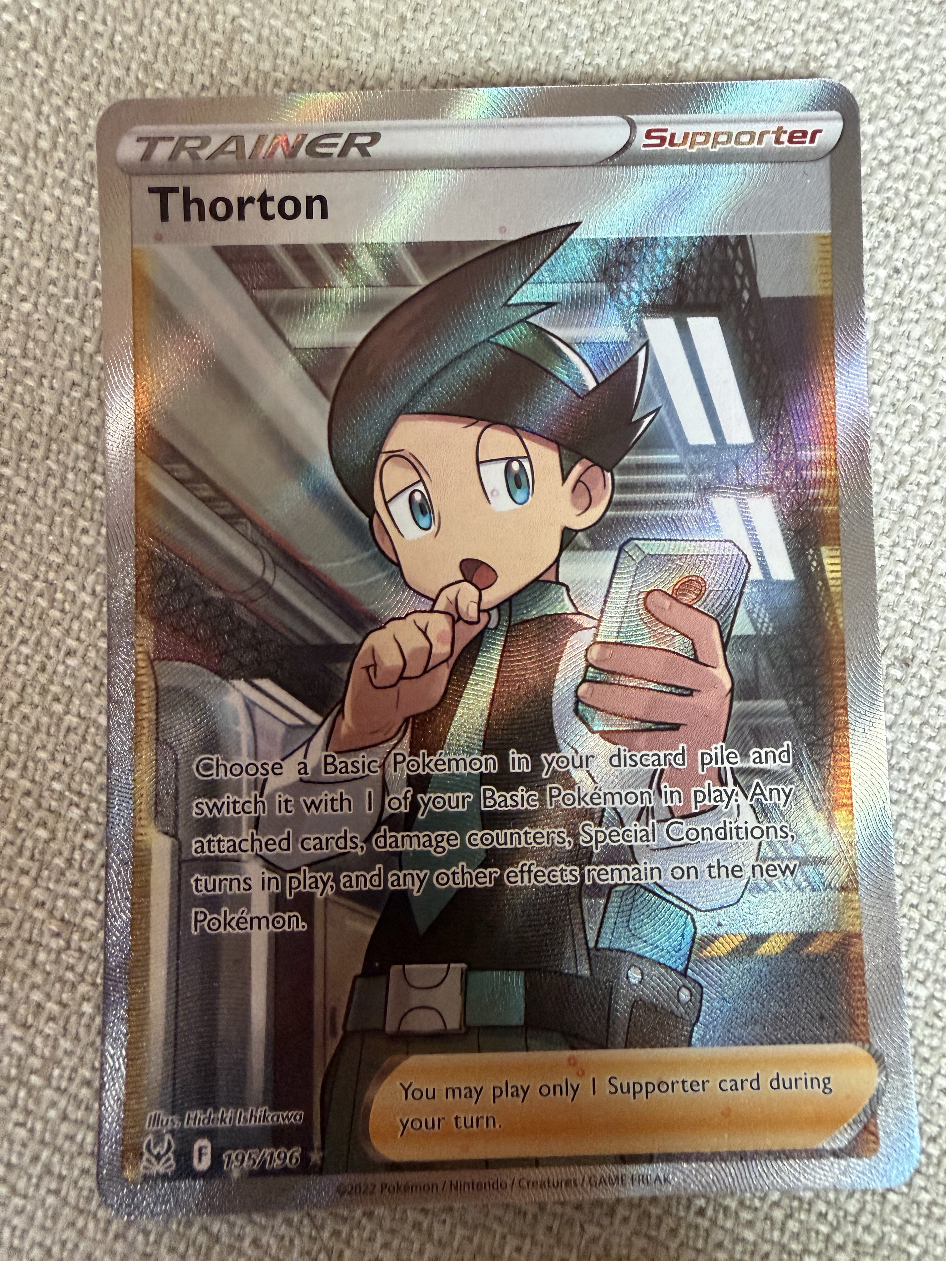 thorton pokemon card TCG Lost Origin Trainer Hyper Rare 210/196 taken of our stock. Thorton - Pokemon Lost Origin
