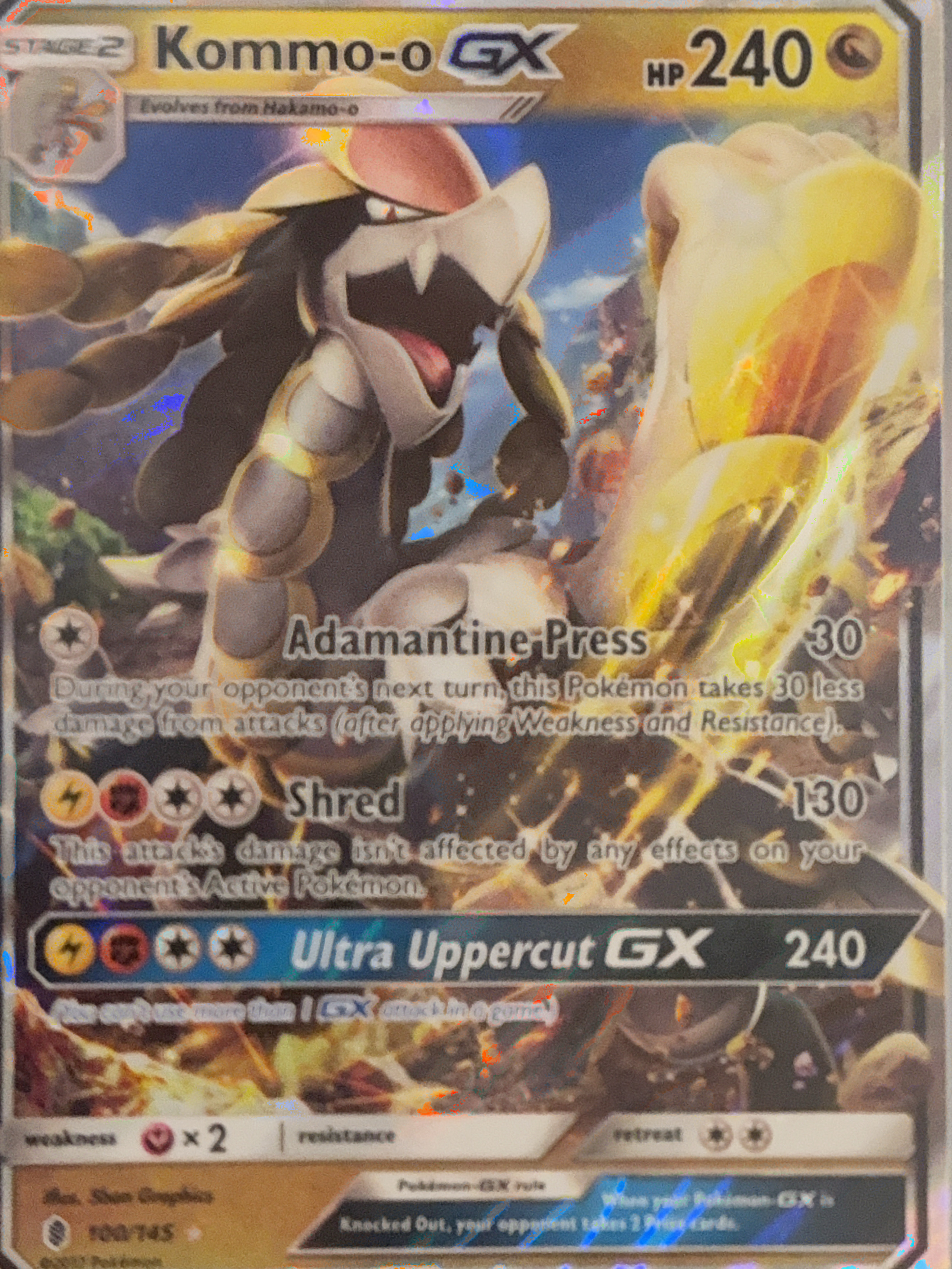 kommo-o gx pokemon card value - 159/145 Hyper Secret Rainbow Rare Attack 2 Pokemon Kommo-o GX Full Art